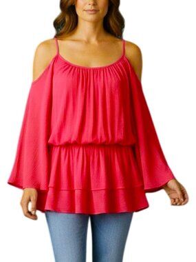 JODIFL S Cold Shoulder Bell Sleeves Tunic Young Contemporary Gypsy Boho Fairy